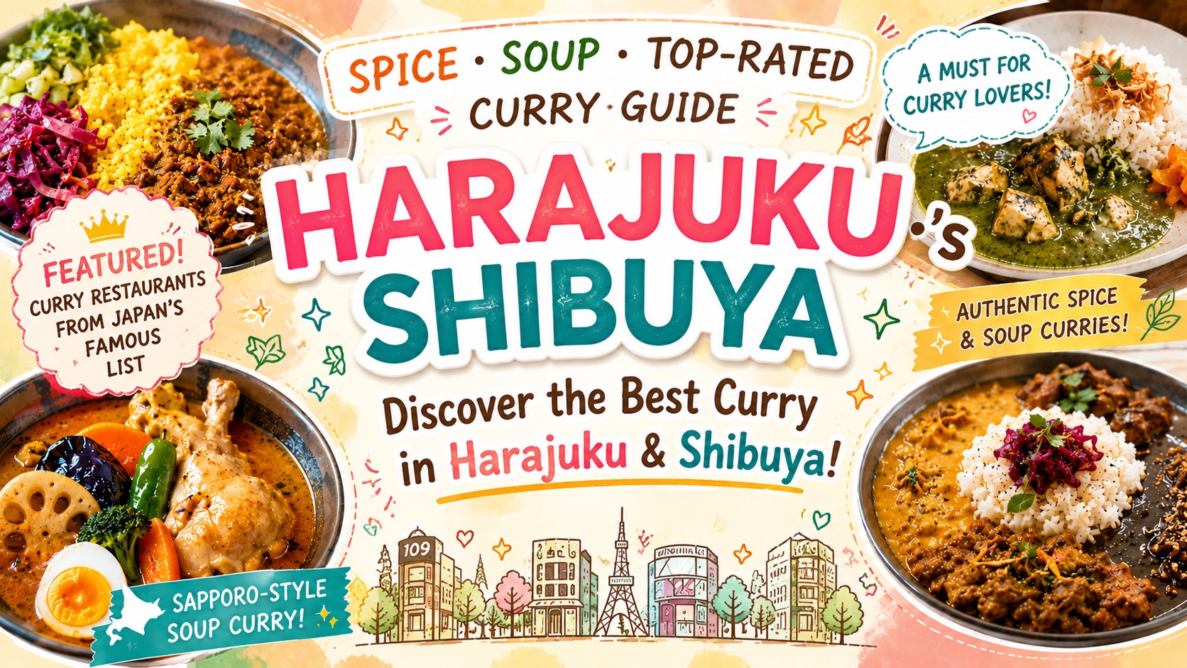 A curated guide to curry restaurants in Harajuku, Shibuya & Omotesando — from Tabelog Top 100 picks to trendy spice curry and Sapporo-style soup curry, all reviewed firsthand by THISTOKYO.