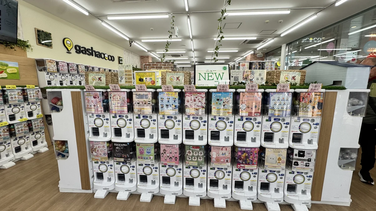 gashacoco 原宿 NEWコーナー。今週の新商品ガチャが並ぶ