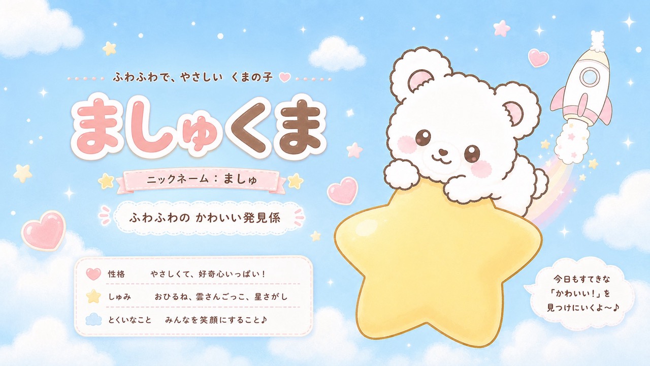 ましゅくまプロフィール｜星とハートに乗って東京のかわいいを探すクマ